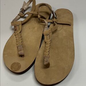 Rainbow Tan Braided Sandals ankle strap flip flops NWOT size Large